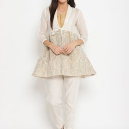 Abhishti Cotton V-Neck Kurti with Trousers and Peplum Jacket-image-89