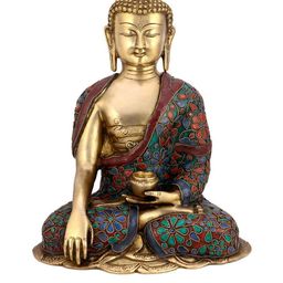 CraftVatika Gold-Toned & Blue Buddha Mudra Pose Tibetan Showpiece-image-73