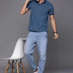 Raymond Men Blue & Green Pure Cotton Printed Polo Collar T-shirt-image-40