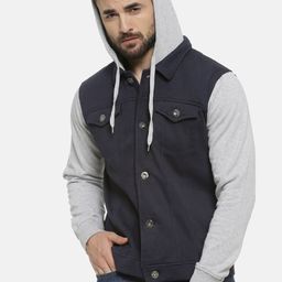 Campus Sutra Men Navy Blue & Grey Colourblocked Windcheater Bomber Jacket-image-137