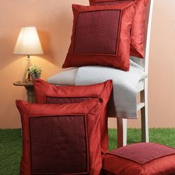ROMEE Maroon Set of 5 Self Design Square Cushion Covers-picture-19