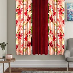 Home Sizzler Maroon & Pink Set of 3 Window Curtains-42