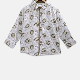 TONYBOY Boys White & Khaki Regular Fit Printed Casual Shirt-image-100