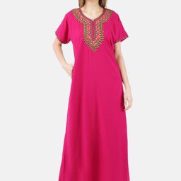 KOI SLEEPWEAR Woman Pink Cotton Embroidered Maxi Nightdress-image-47