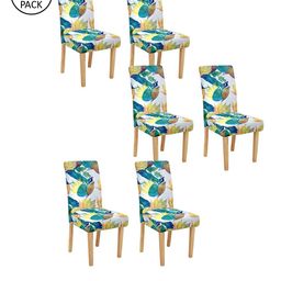 Cortina Set Of 6 Off White & Teal Blue Printed Chair Covers-19