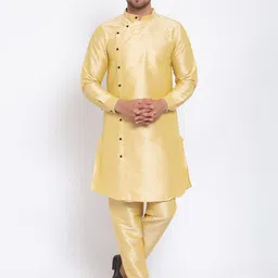 KLOTTHE Men Gold-Coloured Thread Work Cotton & Silk Kurta-image-85