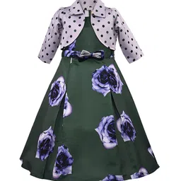 Wish Karo Girls Green Printed Fit and Flare Dress With Shrug-image-53