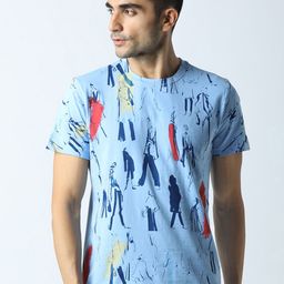 Huetrap Men Blue Printed Round Neck T-shirt-image-32
