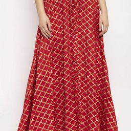 Clora Creation Red Printed Flared Maxi Skirt-7