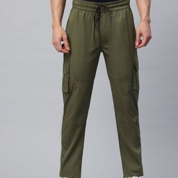 POSHAX Men High-Rise Cotton Cargo Trousers-image-42
