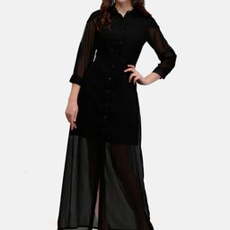 V&M Women Black Solid Maxi Dress-image-54