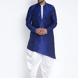 Benstoke Men Blue & White Solid Kurta with Dhoti Pants-image-99