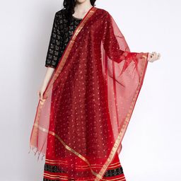 Clora Creation Women Red & Gold Printed Silk Dupatta-12