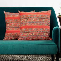 Contrast Living Red & White Set of 2 Ethnic Motifs Square Cushion Covers-26