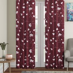 Cortina Maroon & White Set of 2 Digital Printed Door Curtains-1