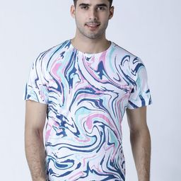 Huetrap Men White & Blue Printed Round Neck T-shirt-image-79
