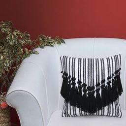 Mezposh White & Black Set of Single Striped Square Cushion Covers-25