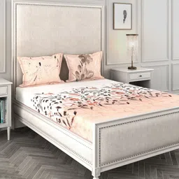 Story@home White & Peach-Coloured Floral 240TC Cotton 1 King Bedsheet with 2 Pillow Covers-image-7