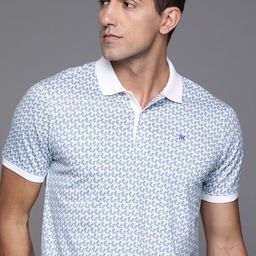 Raymond Men Blue & White Printed Polo Collar T-shirt-image-36