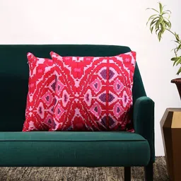 Contrast Living Red & Pink Set of 2 Abstract Square Cushion Covers-12