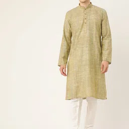 RAJUBHAI HARGOVINDAS Men Green Pure Cotton Woven Design Handloom Kurta with Churidar-picture-34