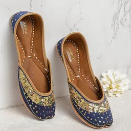 Anouk Women Navy Blue & Gold-Toned Sequinned Mojaris-picture-12