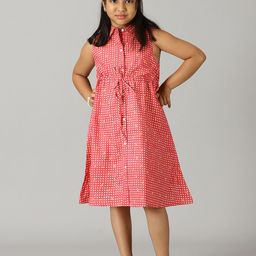 KiddoPanti Girls Checked Printed Cotton Shirt Dress-14