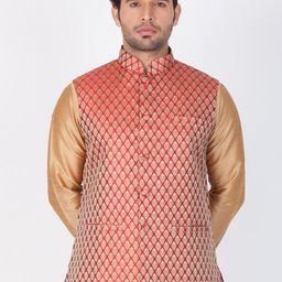 VASTRAMAY Men Maroon Woven Design Nehru Jacket-43
