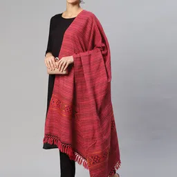 WEAVERS VILLA Women Red Striped Woven Design Shawl-image-67