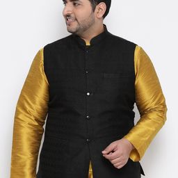 KISAH PLUS Men Black Woven Design Nehru Jacket-17