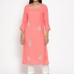 W Women Floral Embroidered Thread Work Kurta-image-10