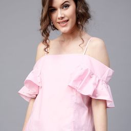 SASSAFRAS Women Pink Embellished A-Line Top-54