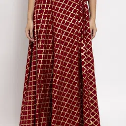 Clora Creation Women Maroon & Gold Printed Flared Maxi Skirt-image-27