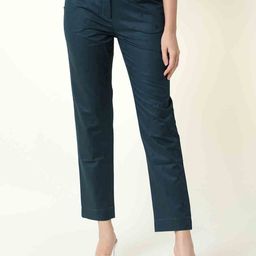 RAREISM Women Teal Slim Fit Cotton Trousers-picture-26