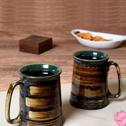 Unravel India Brown 2 Pieces Hand-painted Ceramic Mug Set-32