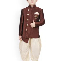 SG YUVRAJ Boys Brown & Beige Silk Sherwani Set-16