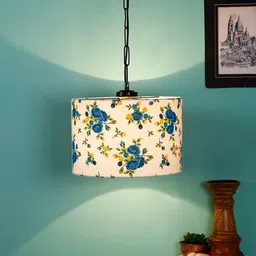 Devansh White & Blue Printed Traditional Hanging Lamp-17