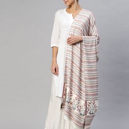 WEAVERS VILLA Women White & Blue Striped Woven Design Shawl-picture-30