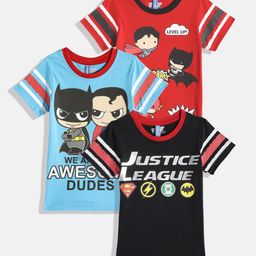 Here&Now X Game Begins Boys Pack of 3 Justice League Printed Pure Cotton T-shirts-image-13