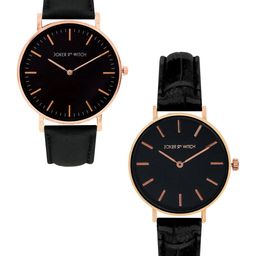 JOKER & WITCH Unisex Black & Rose Gold-Toned Jimmy & Drew Couple Watch Gift Set JWCW189-picture-2