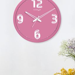 RANDOM Pink & White Round Solid Analogue Wall Clock-21