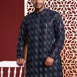 MANQ Men Embroidered Sequinned Kurta with Trousers-picture-25
