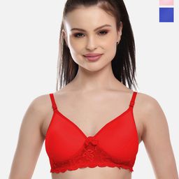 FIMS Pack Of 3 Red & Blue Lightly Padded Bra-image-86