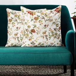 Contrast Living Off-White & Pink Set of 2 Floral Square Cushion Covers-51