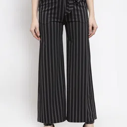 Westwood Women Black & Grey Regular Fit Striped Regular Trousers-image-93