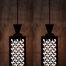 Gojeeva Black & White 2 Pieces Textured Contemporary Wooden Rectangle Shaped Hanging Lamp-56