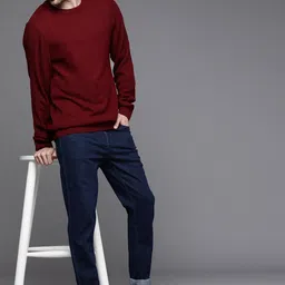 WROGN Men Maroon Self Striped Pullover Sweater-image-36