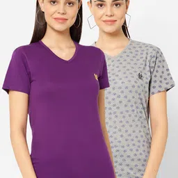 VIMAL JONNEY Women Pack Of 2 Solid V-Neck T-shirt-image-66