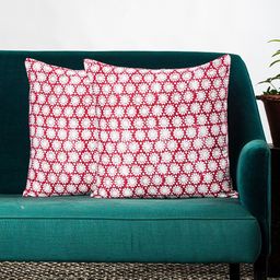 Contrast Living White & Red Set of 2 Abstract Square Cushion Covers-3