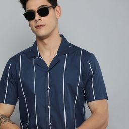 Harvard Men Navy Blue & White Striped Casual Pure Cotton Shirt-image-66